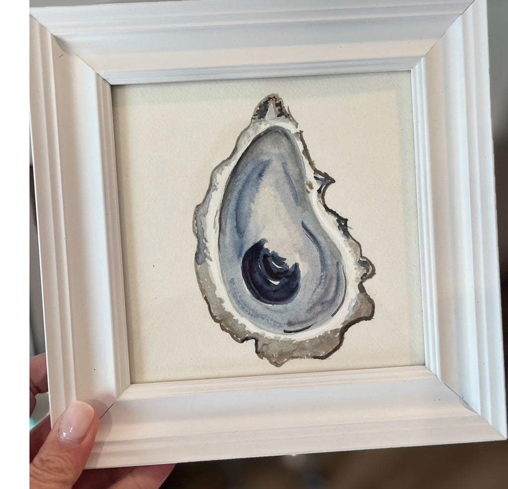 Framed Oyster Shell Watercolors – SET of 2 Original 6x6 Coastal Paintings
