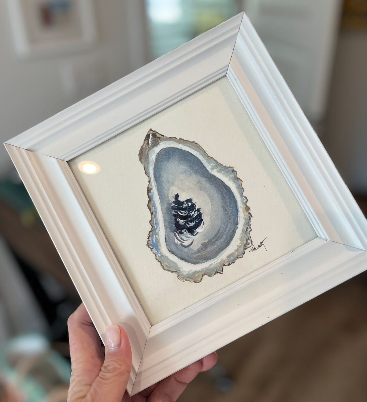 Framed Oyster Shell Watercolors – SET of 2 Original 6x6 Coastal Paintings