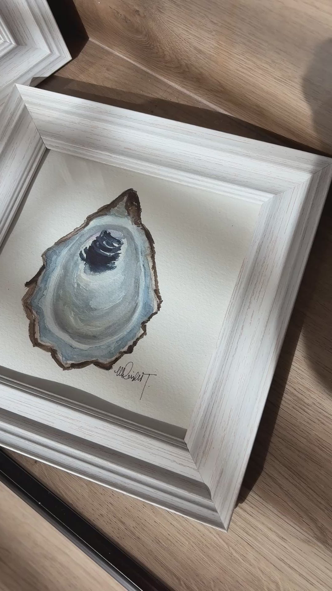 Oyster Shell Watercolor Paintings, Set of 2, 8x8